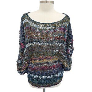 Vintage Anna Maria Leather Sweater Top Womens L/XL Loose Knit Dolman Sleeve Edgy